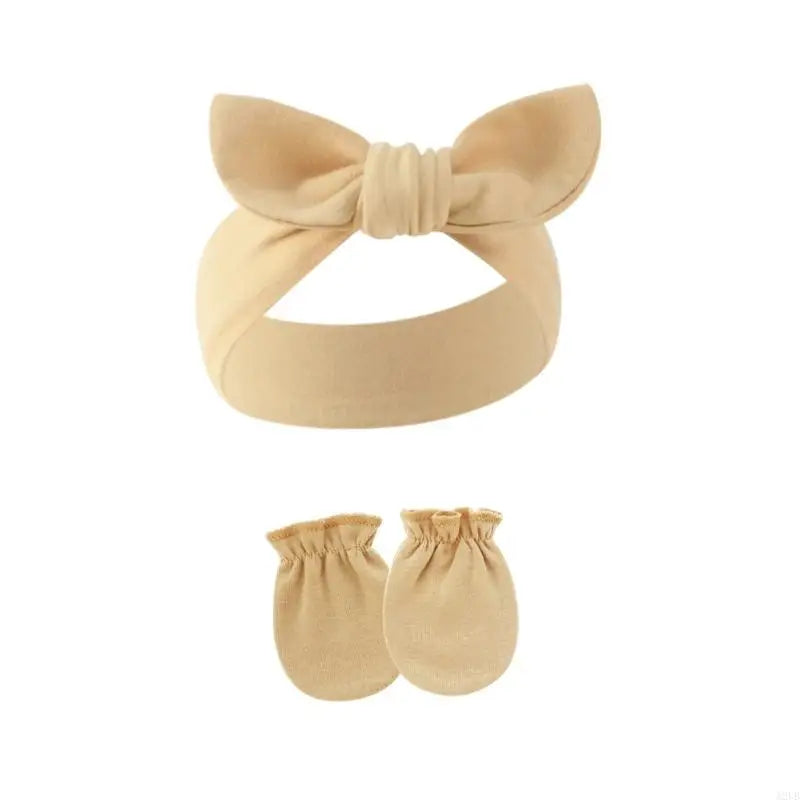 Baby Hair Accessories Set Breathable Head Wrap with Mittens Scratches Resistant for Infants Children Daily Use A2UB