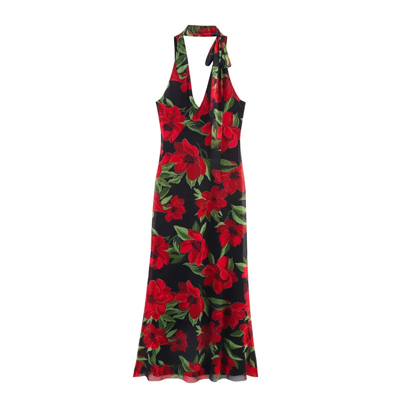Sexy Flower Print Top Long Skirt Set Women Slim Ruffle Strap U-neck Top Loose High Waist Skirts Fashion Summer Party Suit