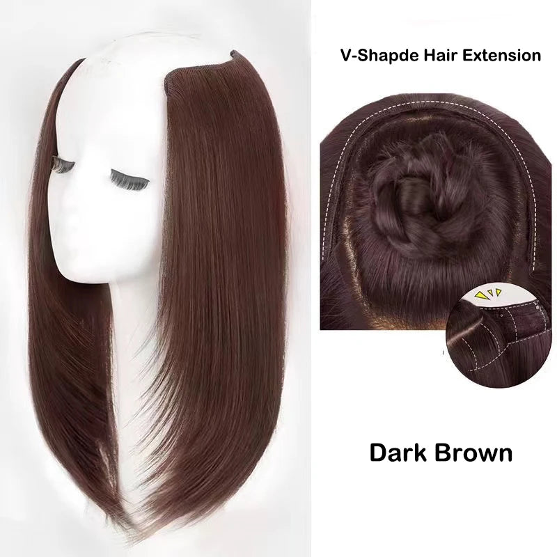 18Inch Synthetic V-shaped Layered Synthetic Long Straight Hair Extension Hairpiece Wig for Women