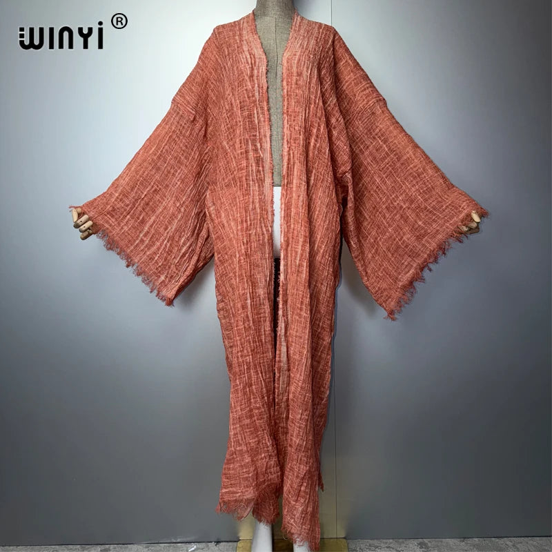 WINYI Women's Soft Cardigan Boho Maxi Dress Comfortable Loose beachwear Cover Up Kimono abaya dubai luxury Party Africa Style