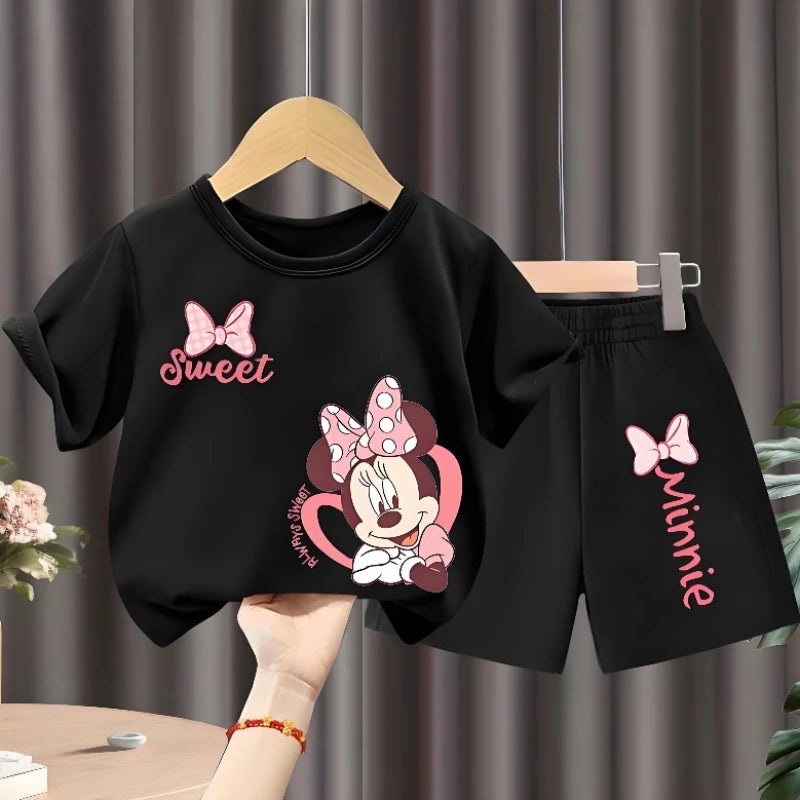 Children's T Shirt and Shorts Two Piece Set Girls O Neck Short Sleeve Top Suit Kids Casual Outfits Summer Breathable Shorts Sets