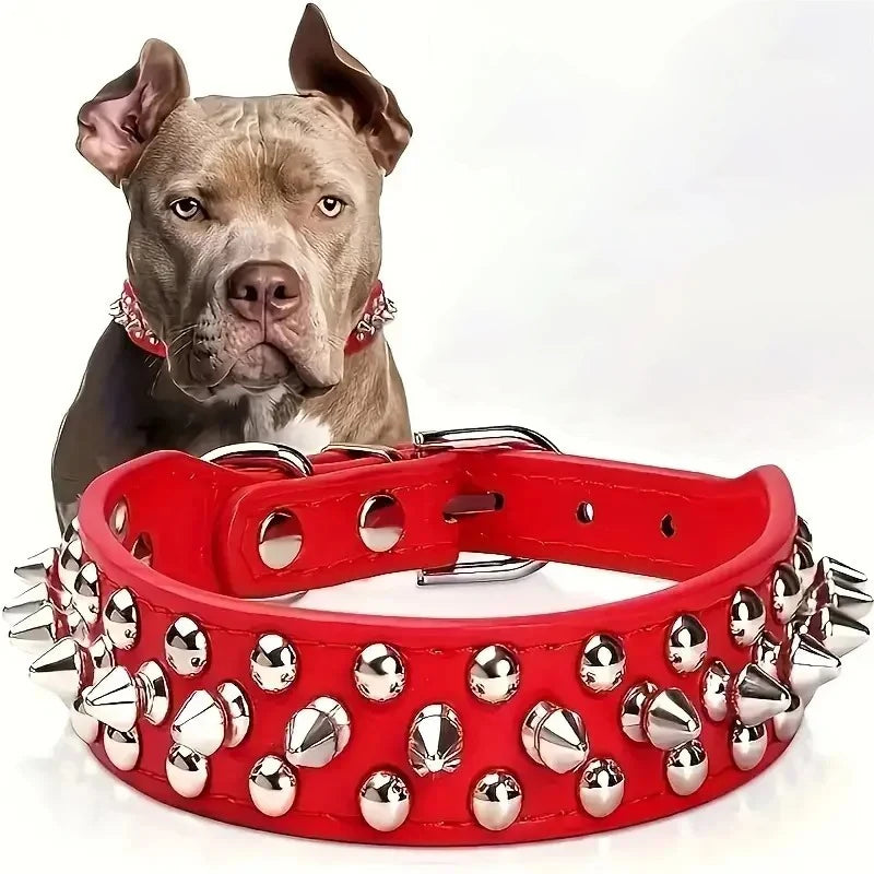 Adjustable Spike Pet Dog Collar Neck Strap PU Leather Punk Rivet Dog Collar Pet Collar Strap Set Suitable for Small Dogs and Cat