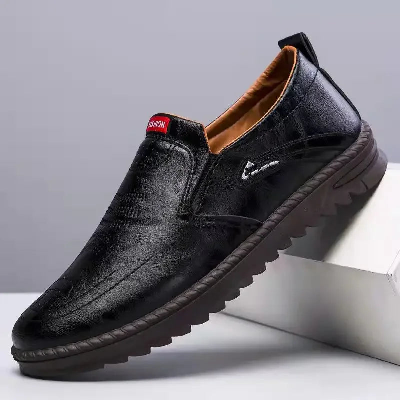 Men's Leather Shoes Casual Shoes Slip On Soft Leather Soft Sole Breathable Shoes Fashionable Textured Soft Leather-Shoes