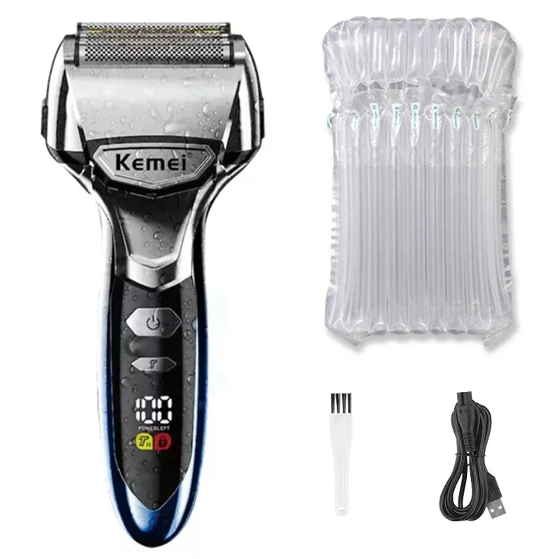 Kemei 5-Blades Beard Electric Shaver Face Wet Dry Electric Razor For Men Rechargeable washable Bald Heads Shaving Machine