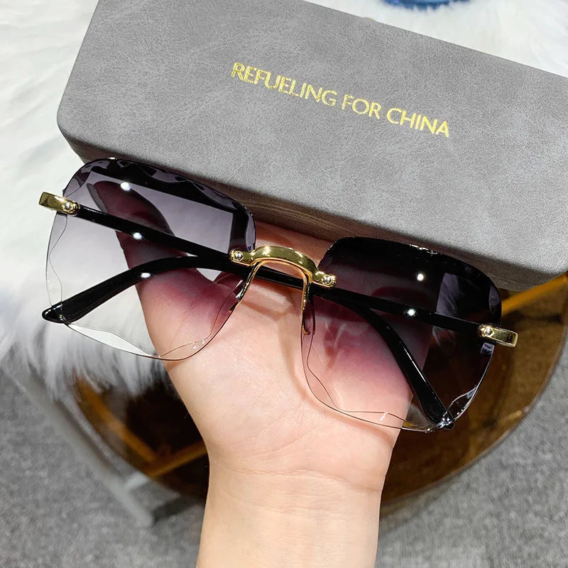 1/3PCS Square Rimless Sunglasses Women Luxury Brand Designer Summer Red Glasses Fashion Sun Glasses For Men UV400 Shades Oculos