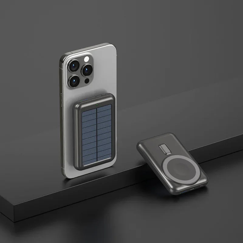 Solar Power Bank 10000mAh Magnetic Wireless Charger Magsafe Powerbank for iPhone 16 15 14 13 12 Mini Portable Induction Charger
