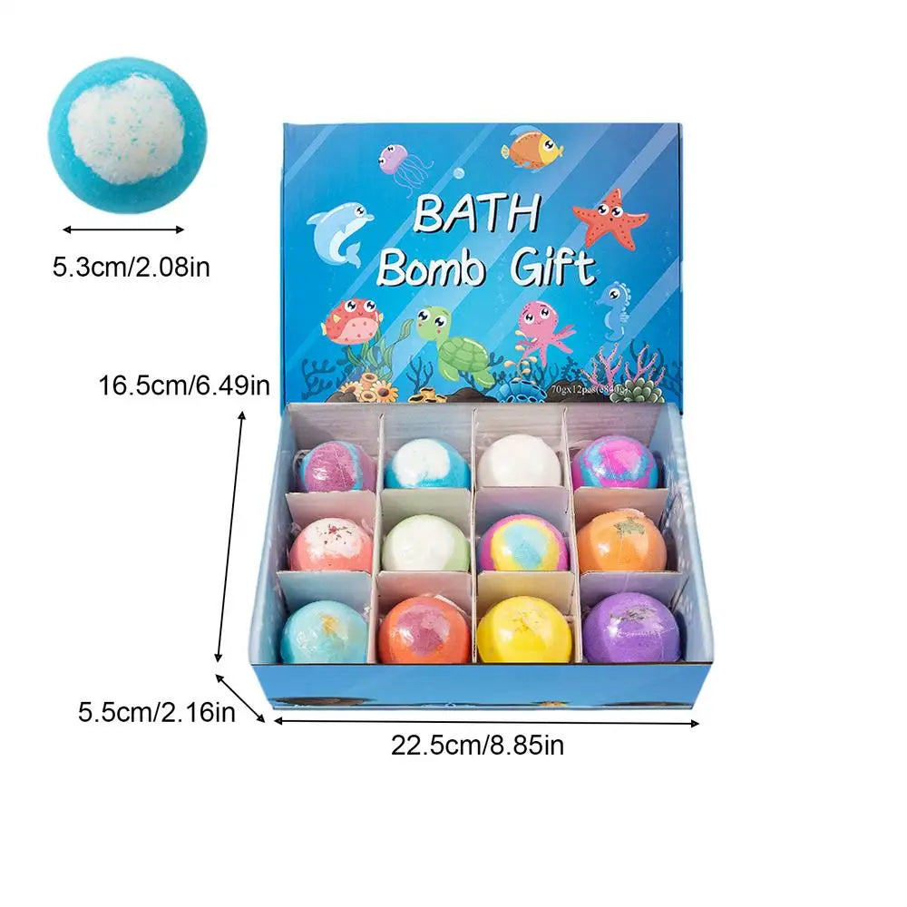 12Pcs Ocean Themed Bath Bombs Gift Set with Surprise Sea Animal Toys Inside Natural Bubble Bath Salt Balls for Kids Holiday Gift