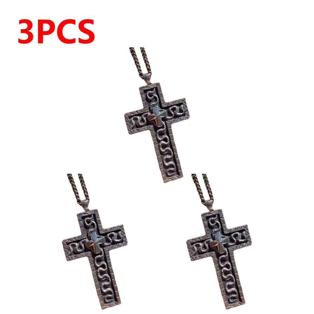 1/2/3PCS 3D Metal Charm Cross Shaped Necklace Pendant Vintage Squid Cross Necklace with Secret Compartment Fashion Jewelry Gifts