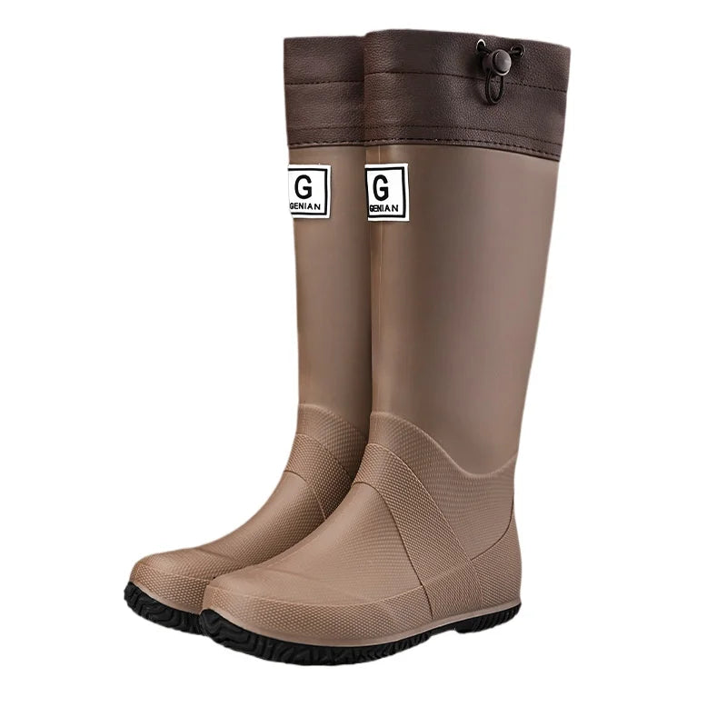 Unisex Rain Boots Waterproof Rubber Shoes Outdoor Non-Slip Fishing Boot Fashion Drawstring Men Boots Soft Long-Tube Water Boots