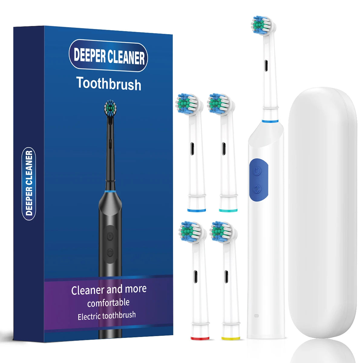 Nwe Rotating Electric Toothbrush, 5 Modes USB Rechargeable Rotary Electric Toothbrush with Timer, Travel Case and 4 Brush Heads