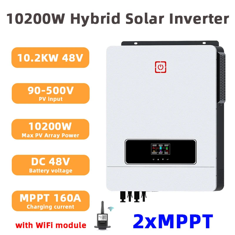 Y&H 10.2KW 2xMPPT Solar Hybrid Inverter 10KW Pure Sine Wave Inverter Built-in 160A Charge Controller Dual PV Input & AC Output