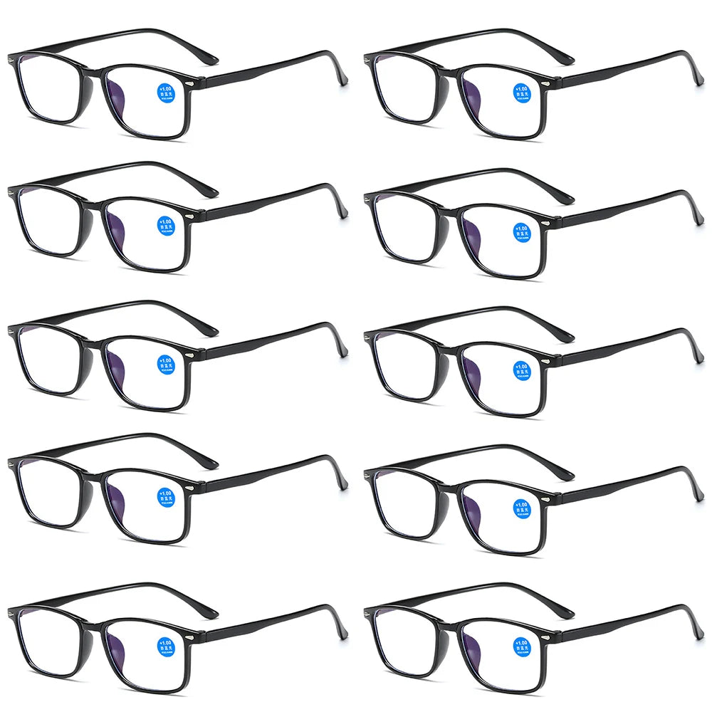 10 Pack Anti Blue Light Reading Glasses a Lot for Men Women Reader Eyewear Black Frame TR90 Cheap Presbyopic Glass +0.00 - 4.00
