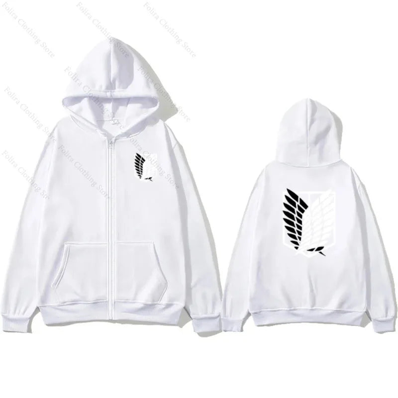 Anime Attack on Titan Print Hoodies Zip Up Hoodie Long Sleeve Coat for Man Woman Casual Autumn Clothes Hooded Zip-up Sweatshirt