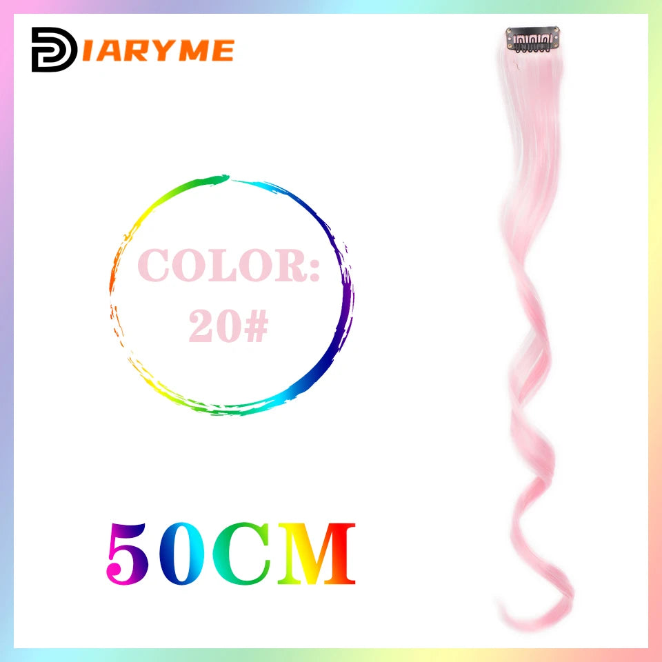 Colorful Hair Extensions Curly One Clip in Synthetic Long Hairpiece For Girls Women Kid Multi-colors Party Highlights Wig Piece