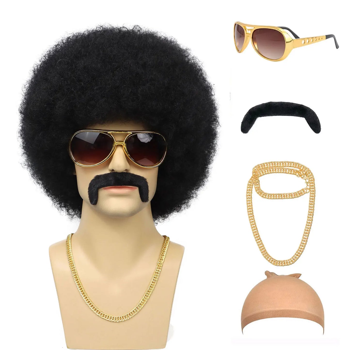 Synthetic 70S 80S Men’s Afro Wig for Disco Party Hippie Extensionsro Curly Retro Disco Rocker Wigs for Costume Halloween Cosplay