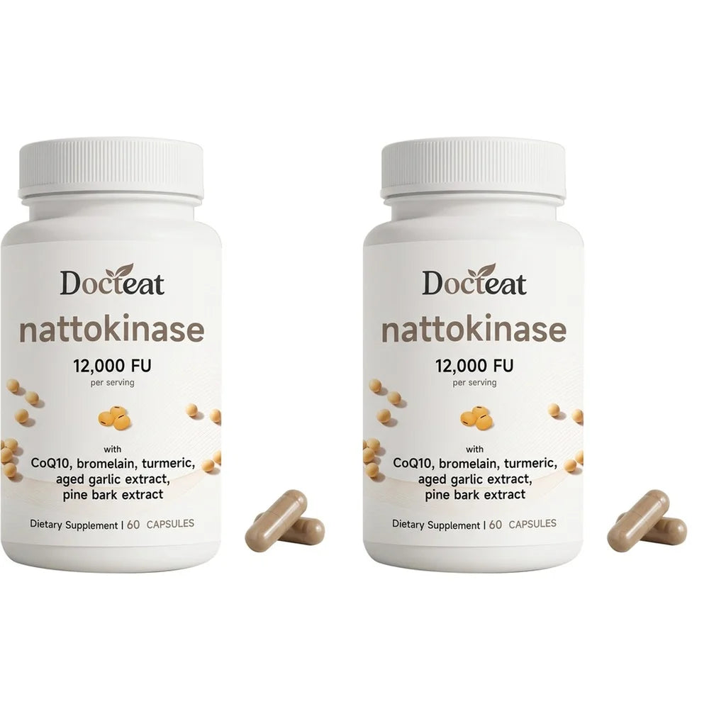 Docteat Nattokinase 12000 FU with CoQ10 Bromelain Turmeric Supports Healthy Blood Flow and Antioxidant Defense 60 Capsules