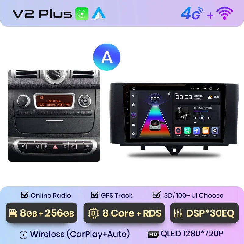 Junsun Wireless CarPlay Android Auto Radio For Smart Fortwo 451 2005 - 2015 Car Intelligent Systems RDS BT DSP 2 din autoradio