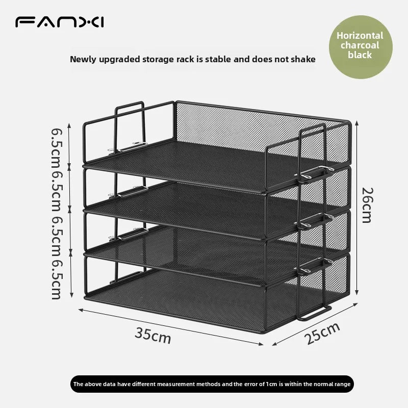 Stackable Paper Tray Desk Organizer, 4-Tier Metal Mesh Letter Organizers for School Multi-Functional Desktop Storage