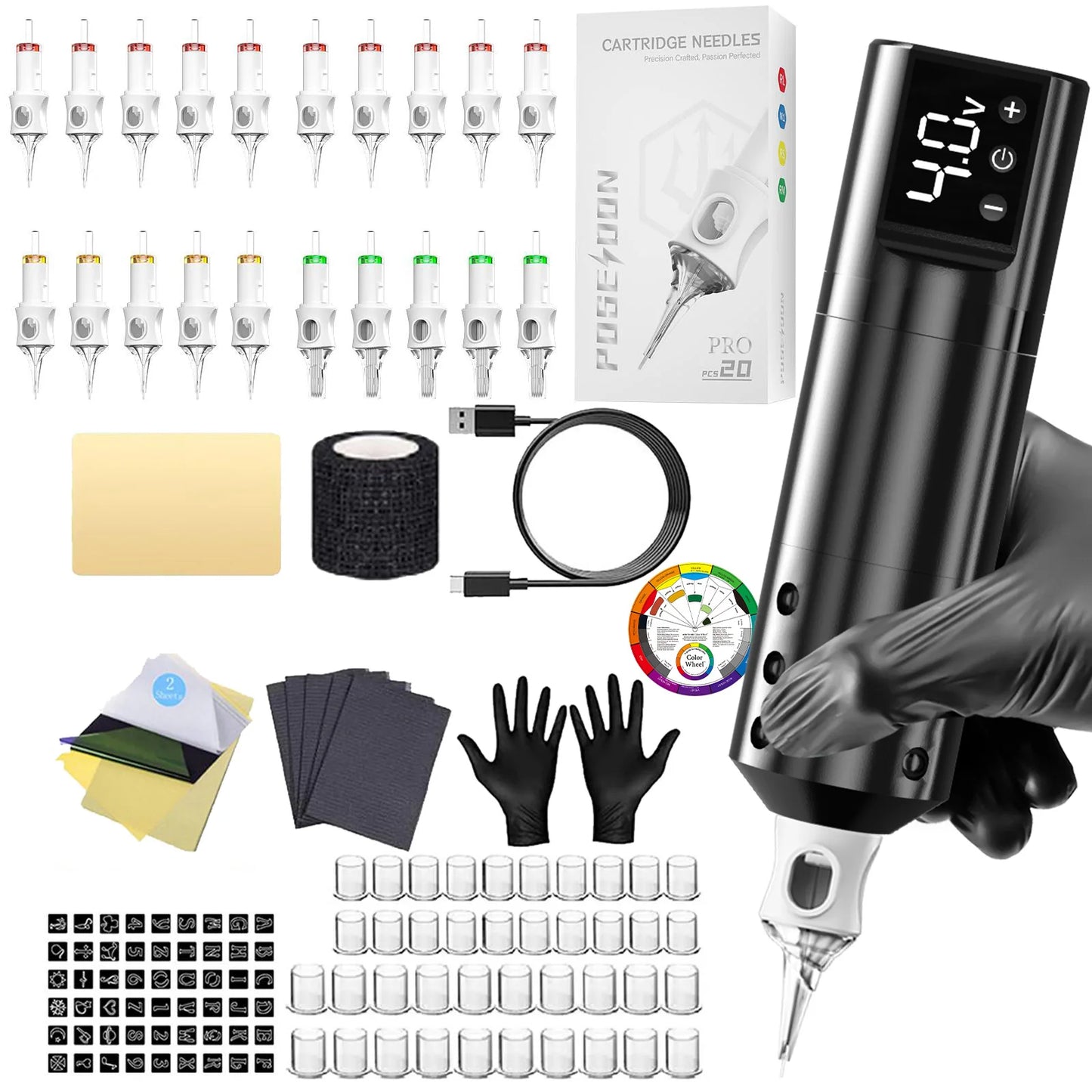 Tattoo Kit POSEIDON V6 Lightweight Tattoo Pen Kit For Permanent Makeup Tattoo Machine Kit Black Tattoo Power Supply Tattoo Kit