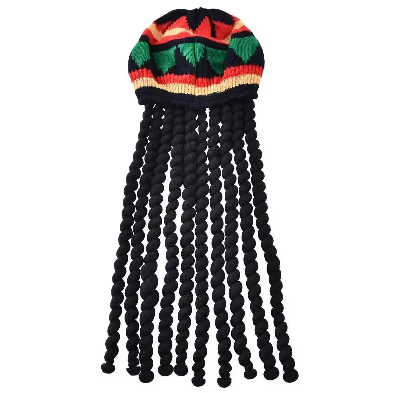 Halloween Costume d'Halloween pour Homme, Ensemble Pantalon, Chemise, Frange, Cadre en Verre, Collier, Chapeau Rasta, Dreadlocks