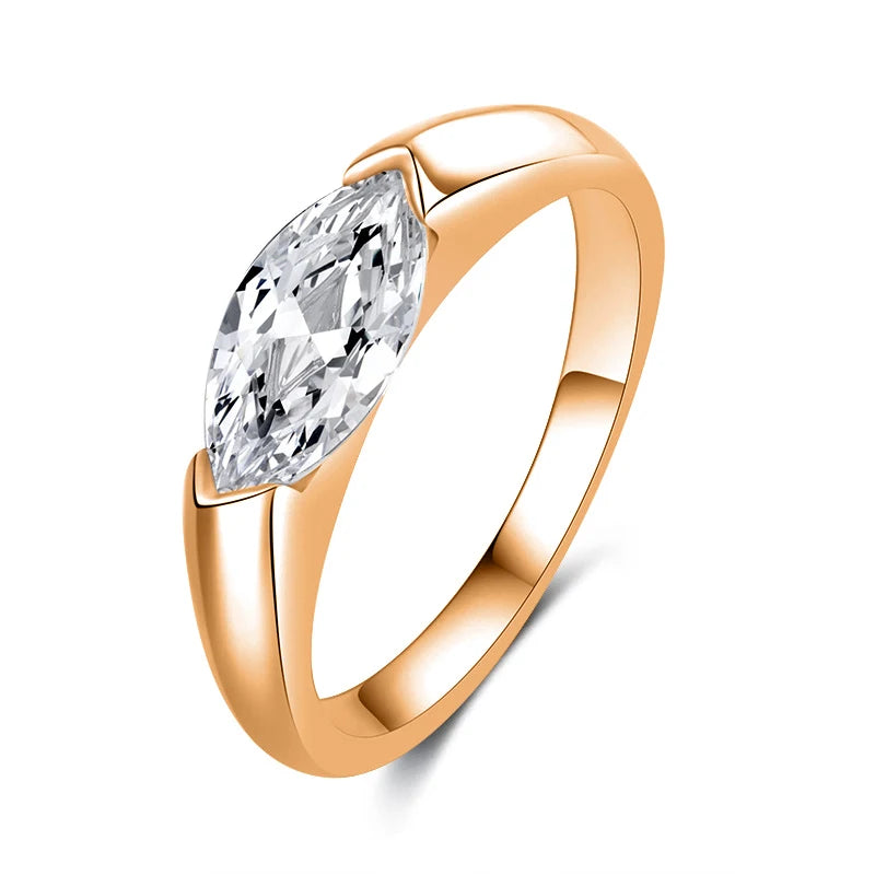 EWYA 1CT Marquise Cut Moissanite Solitaire Ring For Women 925 Silver GRA Certified Diamond Wedding Band Party Bridal Rings Gift