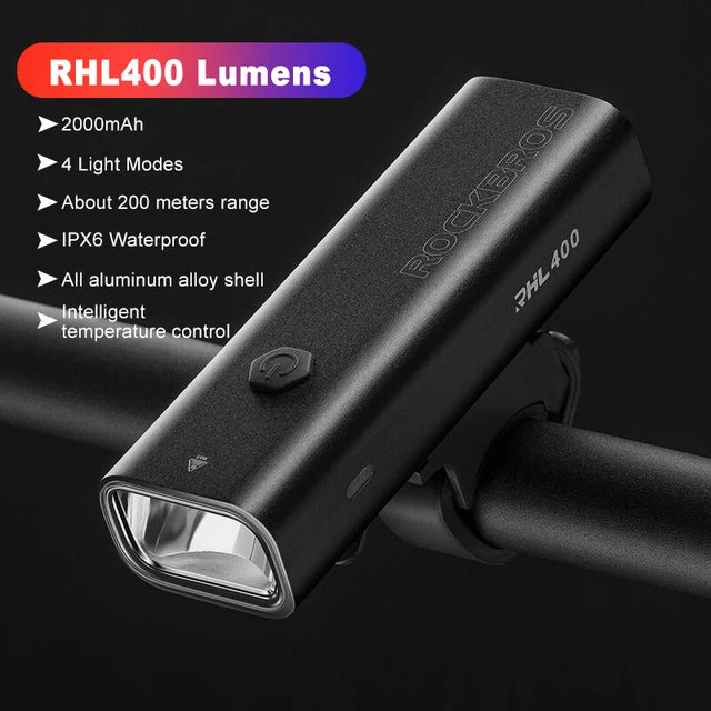 ROCKBROS Bike Light Front Cycling Flashlight 400-1000Lumen Bicycle Headlight 4800mAh LED USB Rechargeable Lamp for MTB Road Bike