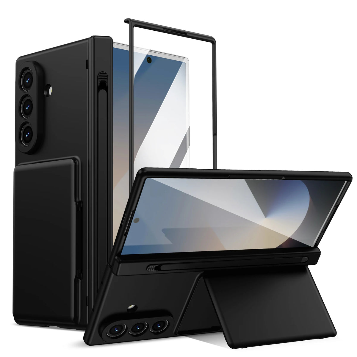 Case For Galaxy Z Fold 8 Ultra 7 6 Card Holder Wallet Kickstand Pen Slot Glass Screen Protector Hinge Shockproof Protective Case