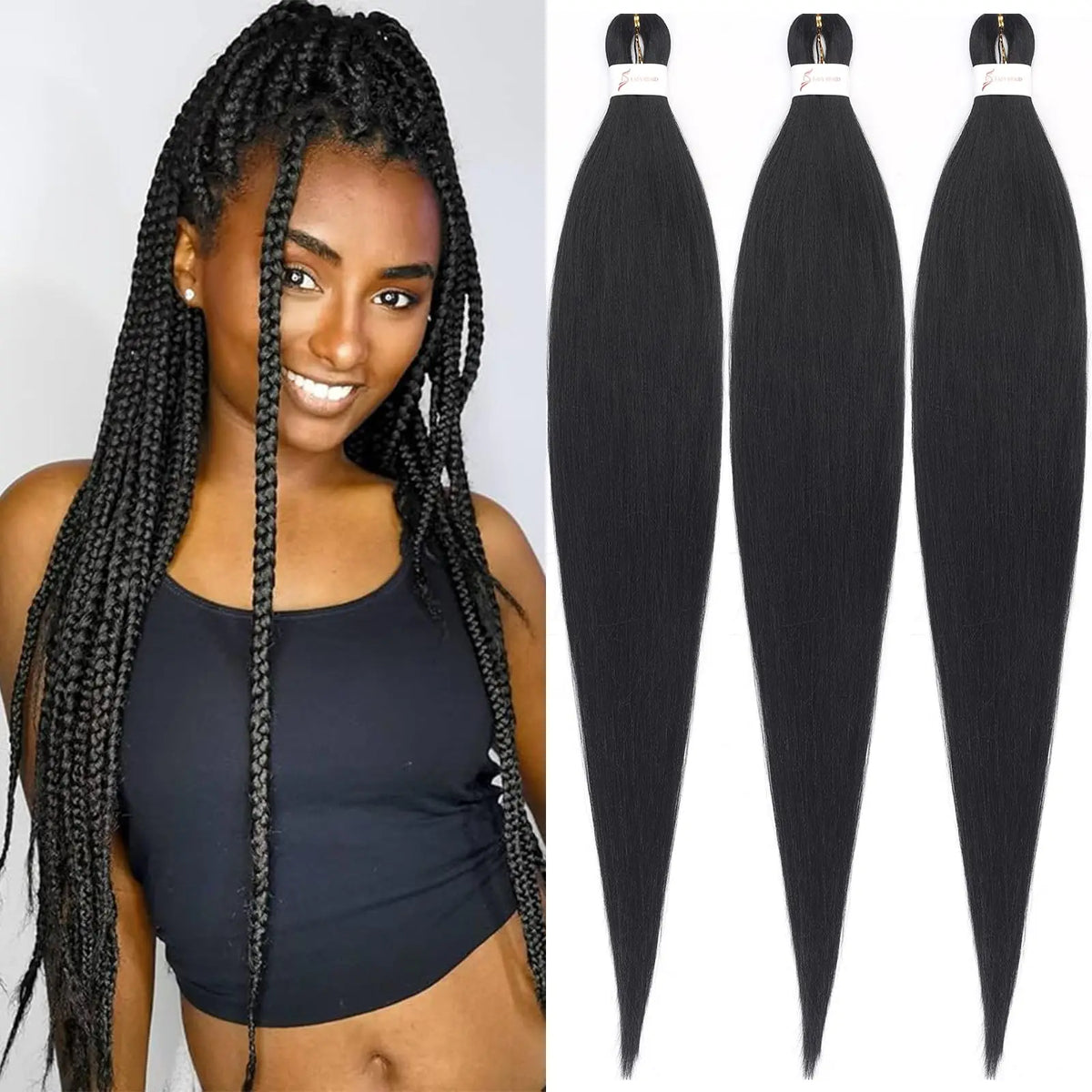 Brown Braiding Hair Pre 3 Packs Pre stretched Braiding Hair Yaki Texture Synthetic Hair Extension Itch Free Hot Water Setting