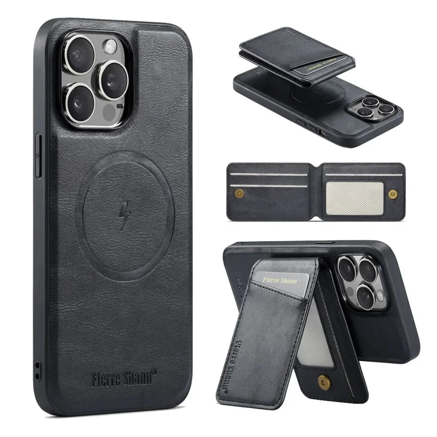 Magnetic Detachable Leather Wallet Phone Stand Case Wireless Charge Cover for iPhone 18 17Air 11 12 13 14 Plus 15 16 17 Pro Max