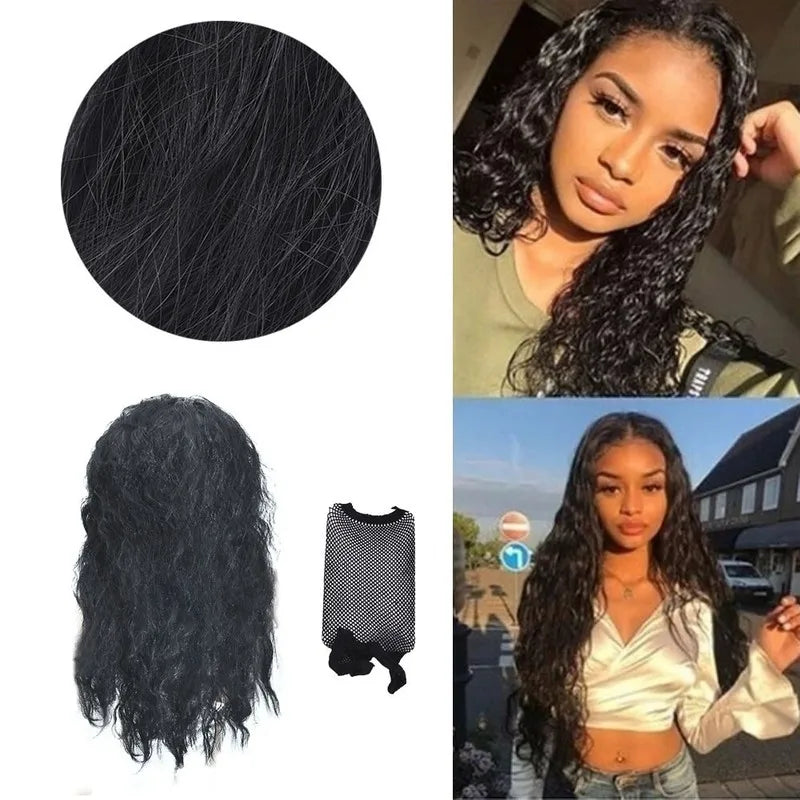 68cm synthetic American and European woman Curly wavy Midsection synthetic Wig Extension Wig Hairpin Forehead Hair