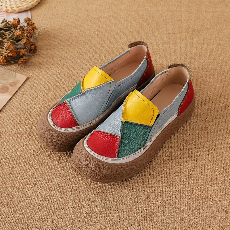 2025 New real leather ballet flats mixed colors moccasins women's slip on shoes luxury patchwork flats lady driving loafer woman