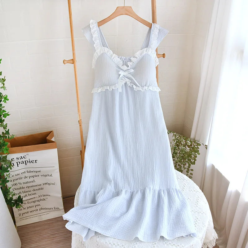 Cotton Solid Color Long Style Nightgown for Women Sleepwear Spring Summer and Autumn Casual Wear Cool Night Gown for Women