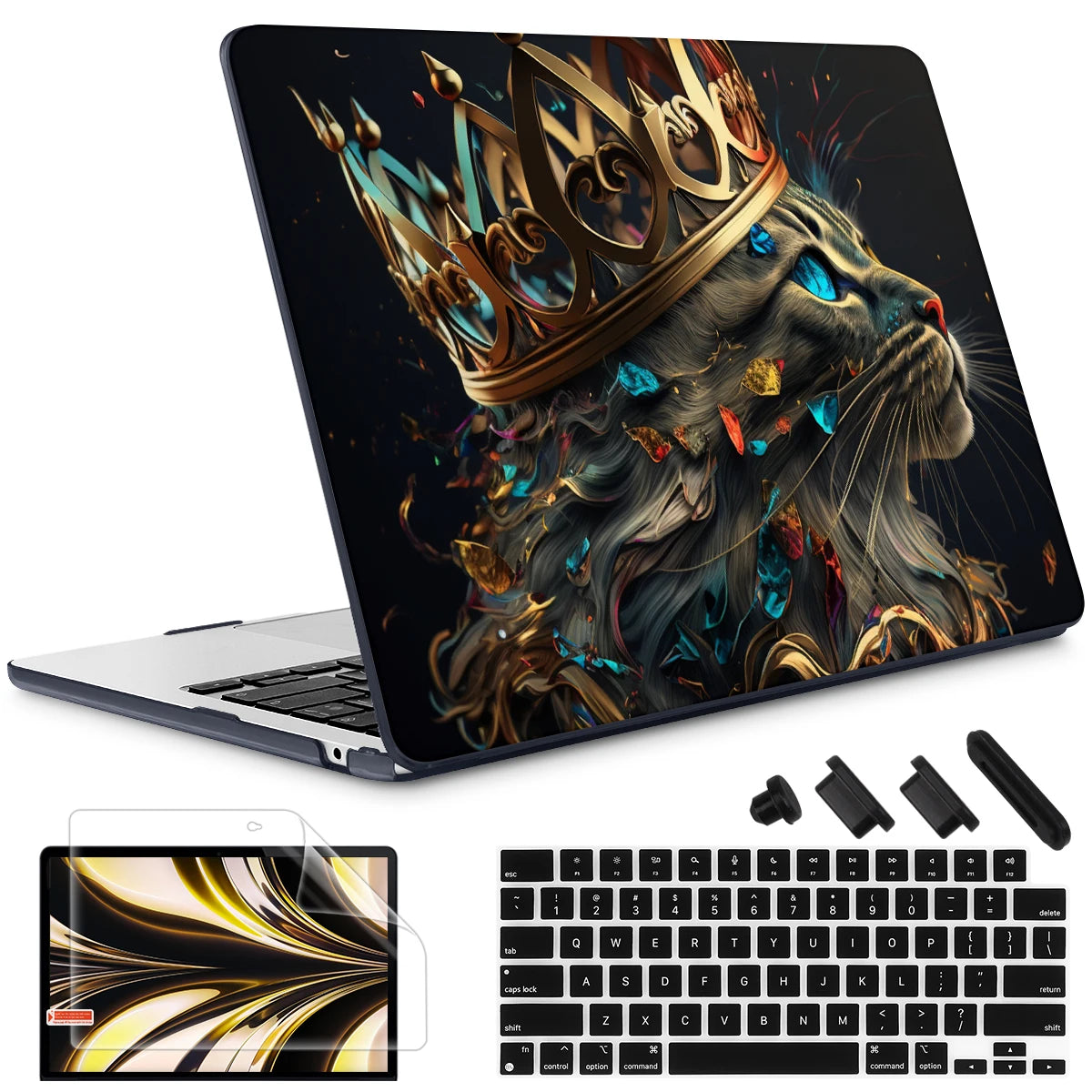 The Crown Cat Hard print case for MacBook 2025 M4 Air Pro 13 14 16 M2 2022 2023 A2681 A2779 A2780 Retina A1502 A2337 M1 A2289