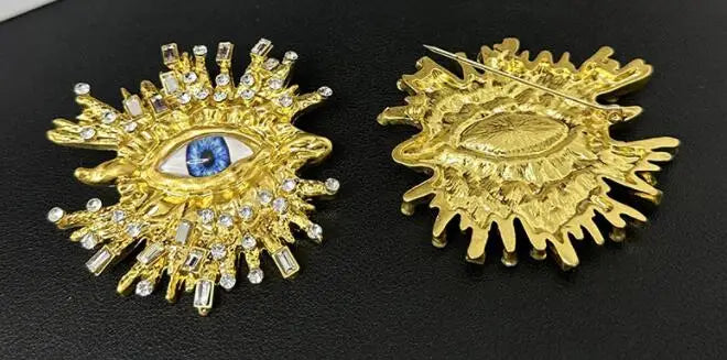 Exaggerated Sparkling Crystal Eye Earrings Retro Luxury Open Ring Brooch Earring Set