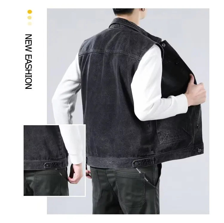 Spring Vintage Design Mens Denim Vest Male Retro Sleeveless Jackets Men Ripped Hole Button Jean Waistcoats Clothing 4XL