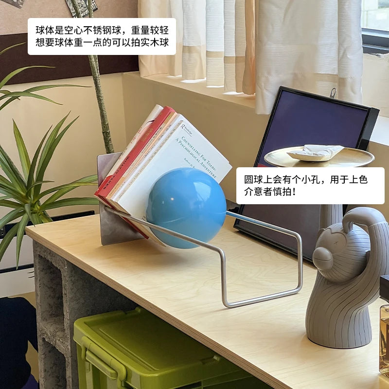 Bauhaus Creative Bookshelf Solid Wood Ball-Bearing Magazine Holder Mid-Century Modern Desk Organizer Artistic Home Display shelf