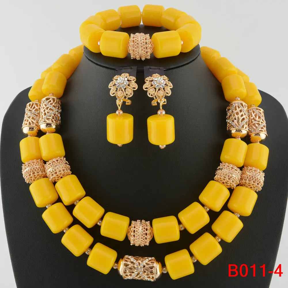 High Quality 2 Layers Artificial Coral Bead African Wedding Jewelry Set Women Necklace Nigeria Bride Party Gift