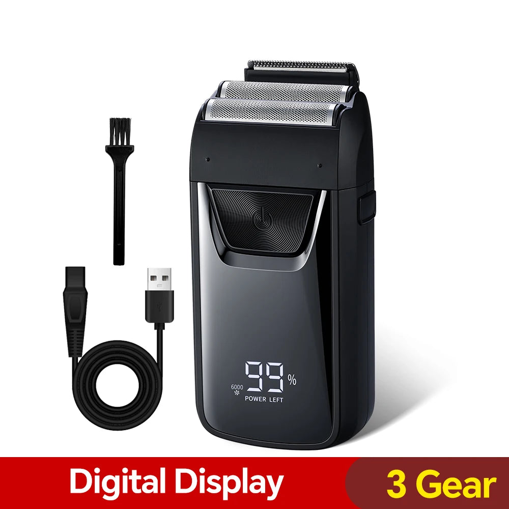 USB men's electric LED digital portable shaver with built-in rear blade for shaving hair and sideburns, compact shaving