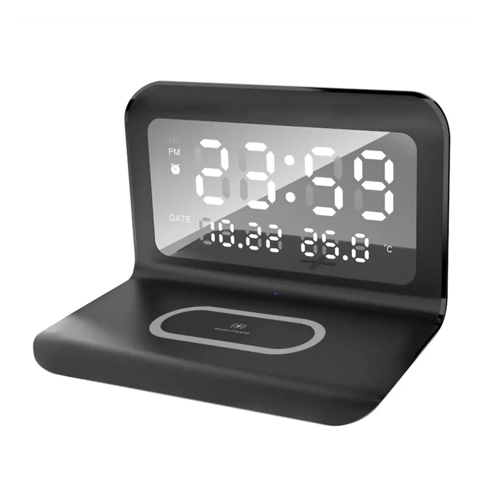 30W Wireless Charger Stand with Alarm Clock & Thermometer | Compatible with iPhone 17-11/X, SamsungS25 , Xiaomi & All Qi Phone
