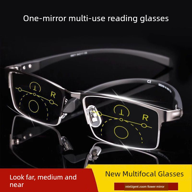 Reading Glasses Men's Smart Zoom Dual-Use Anti-Blue Light Anti-Fatigue Ultra Light Clear Middle-Aged and Elderly Brand Glasses Women