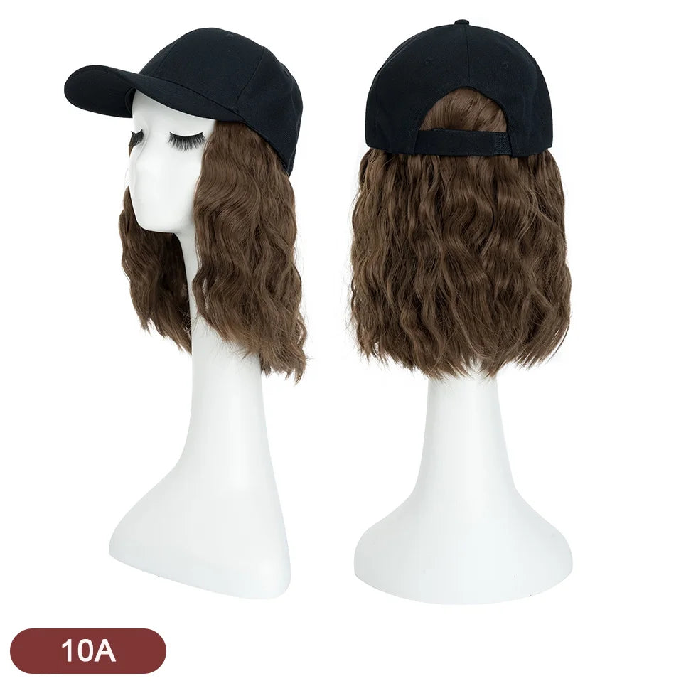 Hat Wig for Women 8''16''Wave Baseball Cap Wig with Curly Hair Extensions Wig Synthetic Wave Wig Hat Adjustable Baseball Hat Wig