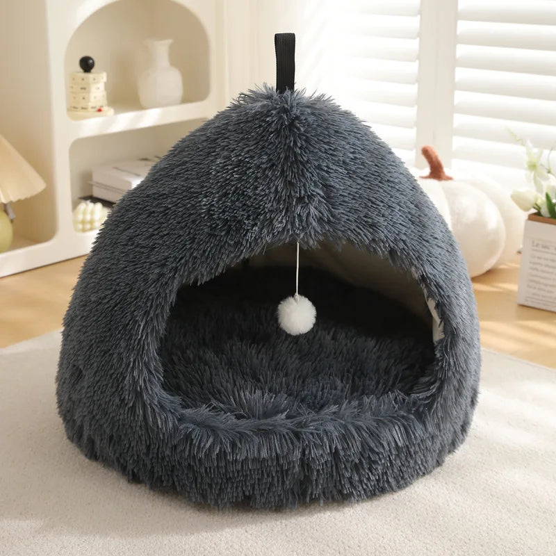Winter Warm Plush Flannel Pet Bed - 2 in 1 Heated Cat Dog Kennel Pad, Deep Sleep Cozy Nest Basket for Small Medium Indoor Pets,