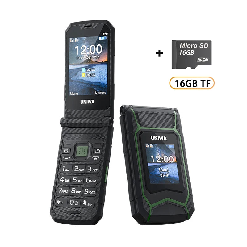 UNIWA X29 GSM Flip Phone 2.8 Inch Double Screen Dual SIM Big Font Big Button For Senior 2000mAh Wireless Radio Russian Keyboard