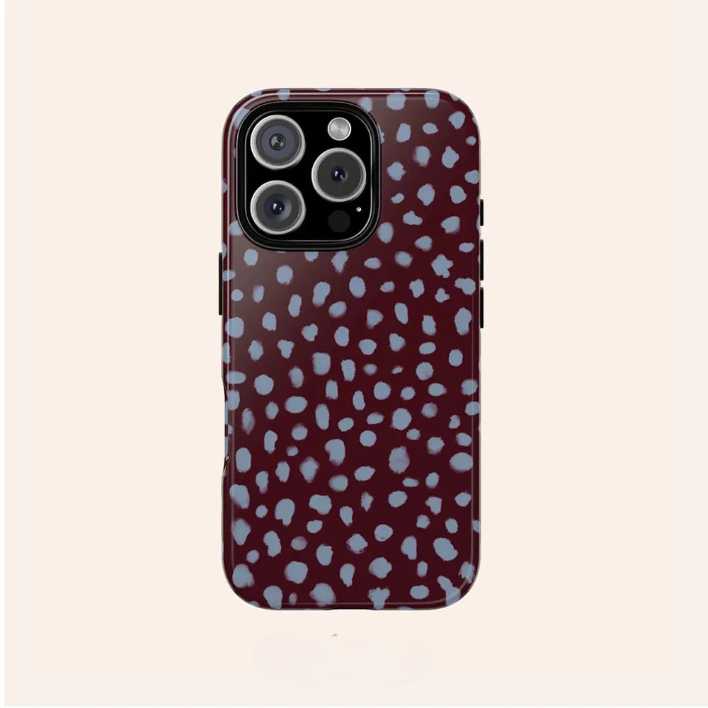 Luxury Clmj Navy Blue Polka Dot Pattern Phone Case for iPhone 17 16 15 14 13 12 X XS Air Pro Max Plus Double-layer Back Cover
