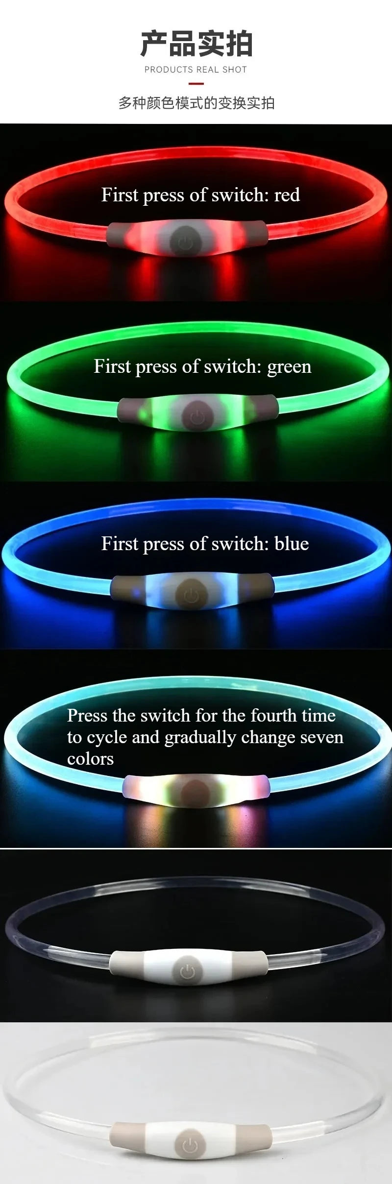 2PCS LED Dog Collar Light - Type-C Charging Waterproof Glow Necklace, Reflective Anti-Lost Safety Collar for Night Walking