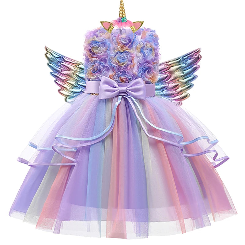 2025 new Girl's Unicorn Dress 1-10 Year Old Children's Flower Cake Princess Dress Carnival Halloween Performance Clothing