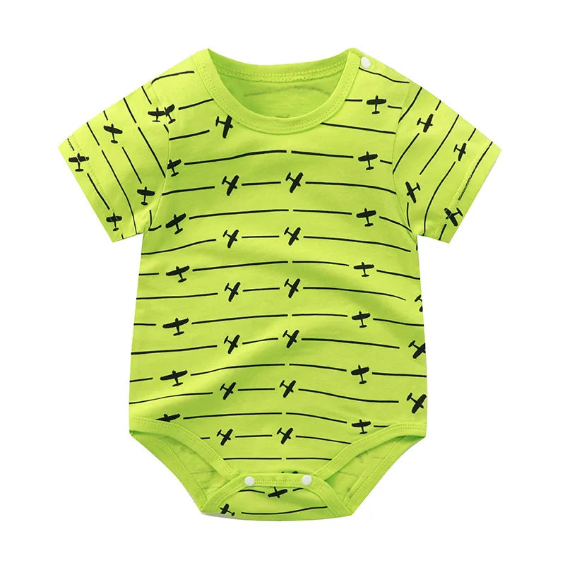 Breathable Cotton Baby Cartoon Jumpsuits, Short Sleeve Bodysuit for Newborn Infant Boys Girls Rompers of Crawling Clothes