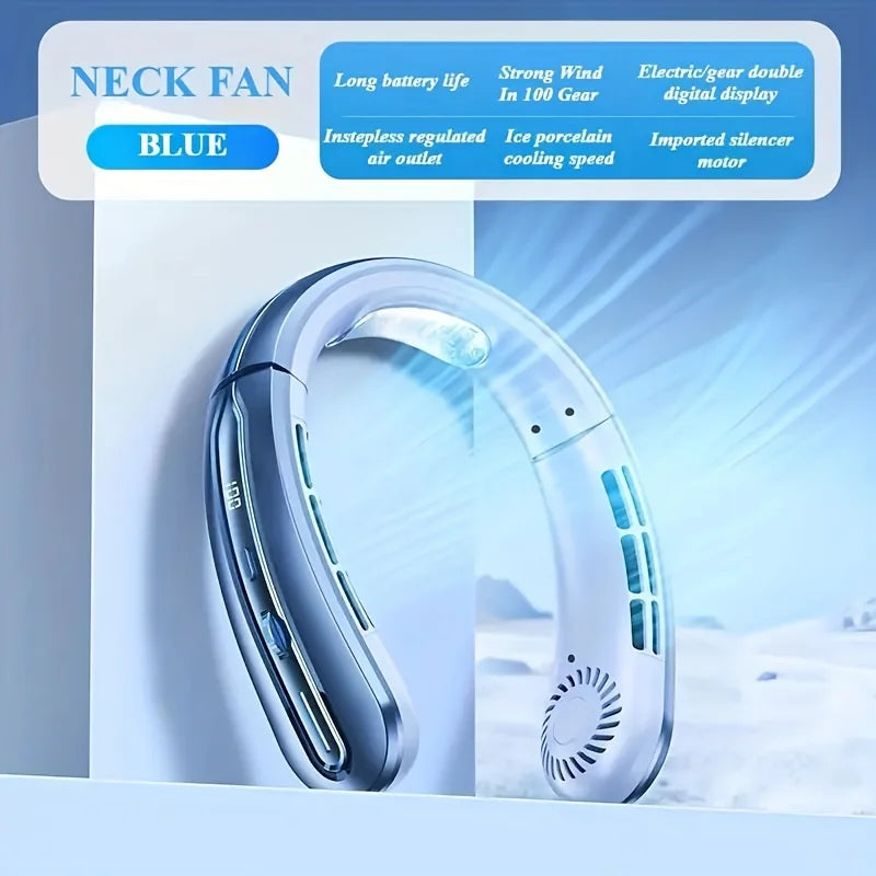 8000mAh USB Hanging Neck Fan Portable Bladeless Rechargeable Mute LED 100 Speed Digital Display Electric Fans Air Cooler