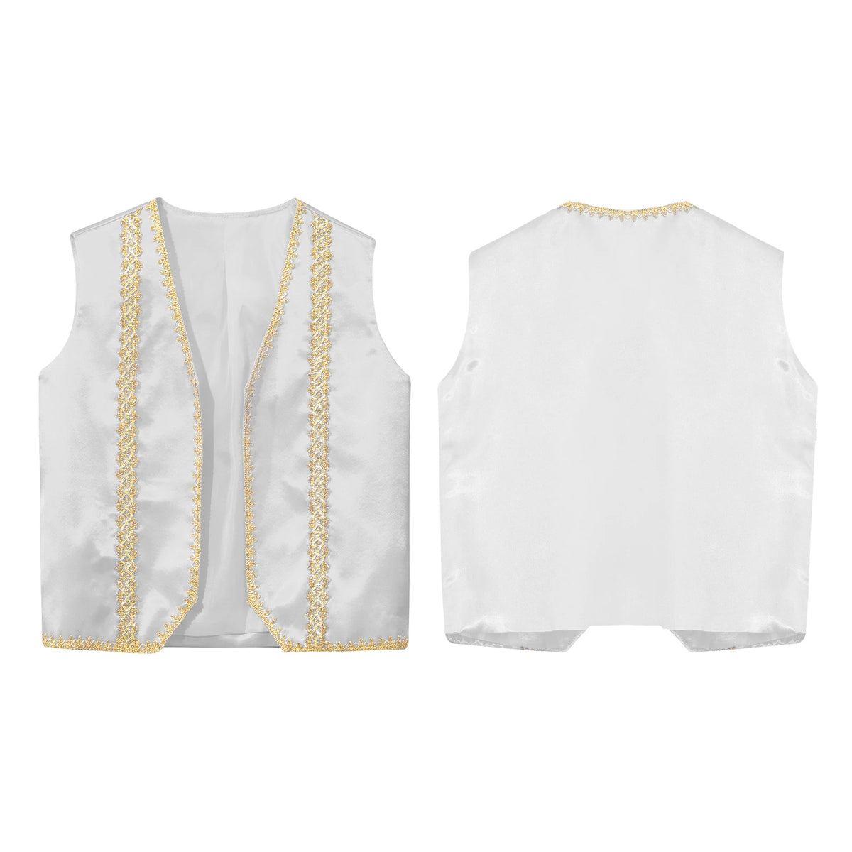 Kids Girls Boys Medieval Steampunk Costume Arabian Prince Sleeveless Golden Trim Waistcoat Vest Halloween Cosplay Fancy Dress Up
