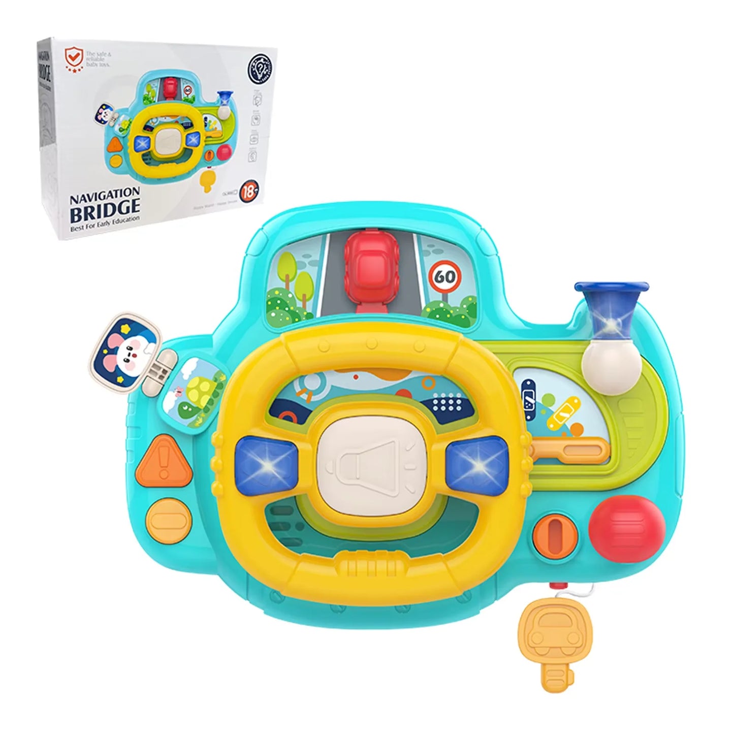Baby Electric Steering Wheel for Car Seats and Stroller Simulate Driving Vocal Toys for 0-36 Months Toddlers Educational Toys
